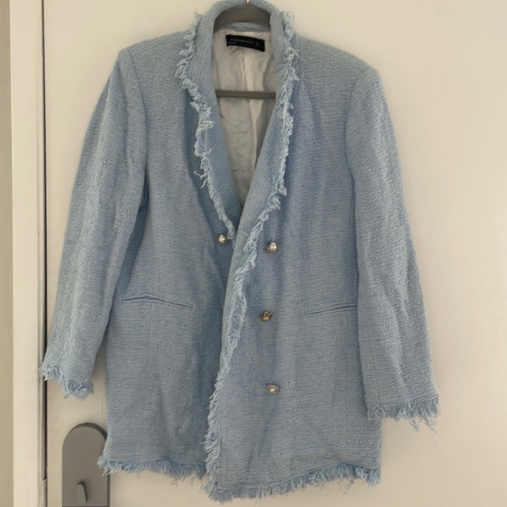 Tweed baby blue jacket XL ZARA